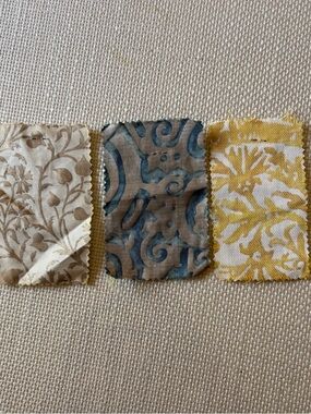 Three Fortuny vintage fabric swatches
